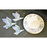 A trio of Rye pottery graduating flying ducks and five floral plates
