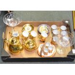 Box of lustre wares and two glass pedestal bon-bon dishes