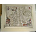 Antique hand coloured county map of Warwickshire - mounted unframed