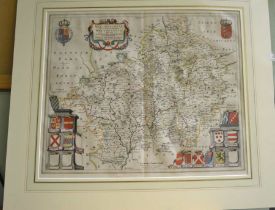 Antique hand coloured county map of Warwickshire - mounted unframed