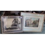 Two framed prints of Thames bridges
