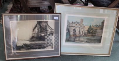 Two framed prints of Thames bridges