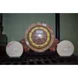 A marble deco style clock garniture