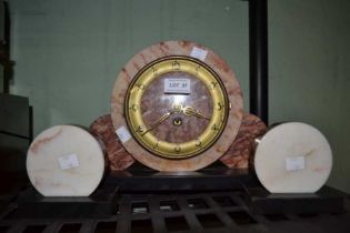 A marble deco style clock garniture