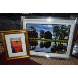 A framed & glazed photograph of a Stately Home together with a sleeping female picture