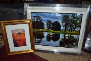 A framed & glazed photograph of a Stately Home together with a sleeping female picture