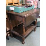 An oak two tier dinner wagon with cutlery drawer (now static!)