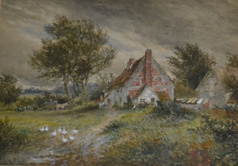 H Thomas Bromley 'Cottage with ducks on washing day' a watercolour 23 x 32cm - Image 2 of 2
