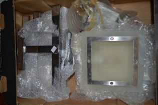 A box of Art Deco design chrome and glass domestic lighting