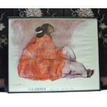 R.C. Gorman, "Meditating Figure" colour print poster from 1978, 56cm x 71cm, framed