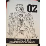 An "Oz" Australian cover poster "Oz talks to God", pencil inscribed, including Richard Neville, and