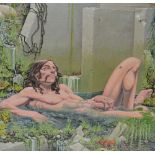 Guy Colwell, "Male Bathing", oil painting on canvas, signed and dated (19)73, unframed, 67cm x 74cm