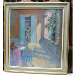 Jane Corsellis, NEAC, RWS, RWA (1940-) - 'Breakfast on the Terrace, Villa Maria Serena, Menton', oil