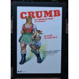 "Crumb" French Exhibition poster for Robert Crumb, cartoonist, 59cm x 39cm, framed, together with "T