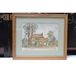 Jago Stone "The Old School at Dorsington, Warwickshire", watercolour painting, signed and dated 1985