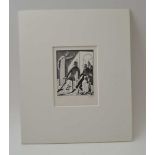 Eric Gill "Scene from Hamlet" wood engraving, signed no. 10 of 12, 9cm x 7.5cm, mounted