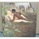 Guy Colwell, 'Lovers in the Stream', oil painting on canvas, signed & dated '75, unframed, 66cm squa