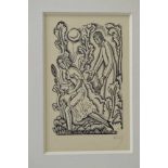 Eric Gill "Girl with Mirror" wood engraving, signed 4 of presumably 15, 11cm x 6.5cm, mounted (S S R