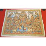 An unframed Balinese printed textile panel - many Gods and figures in a stylised landscape 60cm x 83