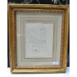 Eric Gill, architectural study, pencil drawing, 21cm x 16cm, gilt frame