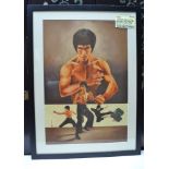 Paul Simmons, "Bruce Lee", gouache painting, signed & dated (19)74, 79cm x 53cm, framed