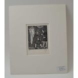 Eric Gill "Scene from Hamlet" wood engraving, signed no. 8 of 15, 9cm x 7.5cm, mounted