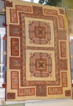 A Persian Suzani rug, cream ground with tasselled border, 139cm x 97cm