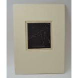 Eric Gill, "Naked Tennis", wood engraving, 11cm x 10cm, mounted