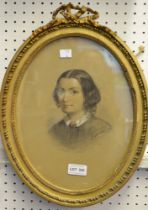 A 19th century pastel portrait in an oval gilt frame