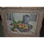 "Teressa Clarke" Still life of apples oil on canvas bearing Bonham's lot number