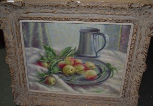 "Teressa Clarke" Still life of apples oil on canvas bearing Bonham's lot number