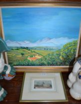 'Angela' oil on board of the Pyrenees and a J M Halliday print of London