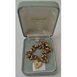 9ct gold hollow chain link bracelet with heart shaped lock 13gms