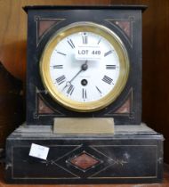 A black slate mantle clock with prize plaque 1878