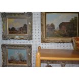 James Wright three 'country' landscapes oils on board with fancy aged frames