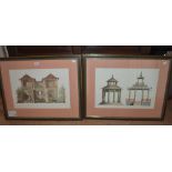 A pair of engravings of Chinese houses by Edward Rooker, mounted and framed