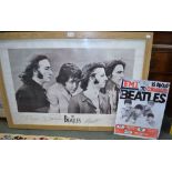 Large Beatles reprographic with facsimile signatures and a printed tin poster