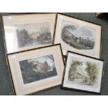 Five glazed and framed engravings of local scenes