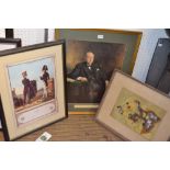 A portrait print of Winston Churchill, together with a Military print & an abstract