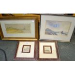 Two seascape watercolours and two similar prints