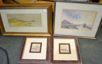 Two seascape watercolours and two similar prints