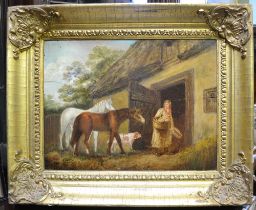 After Moorland, oil painting, farmer and horses