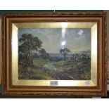 An indistinctly signed oil on canvas rural scene in gilt frame glazed