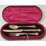 Thomas Bradbury & Sons, an Edwardian silver Christening set, comprising; fork, spoon, and knife, She