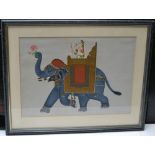 Indian painting, Elephant with Howdah, bearing a Princess, framed, 27cm x 38cm