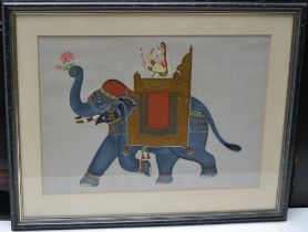 Indian painting, Elephant with Howdah, bearing a Princess, framed, 27cm x 38cm