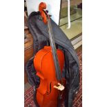 A 3/4 size Stentor Cello, with bow in carry bag