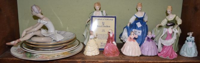 A Lladro ballerina various china figurines and collectors plates