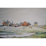 L S Lowry a signed limited edition print 'Landscape with farm buildings' 40 x 50cm