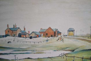 L S Lowry a signed limited edition print 'Landscape with farm buildings' 40 x 50cm